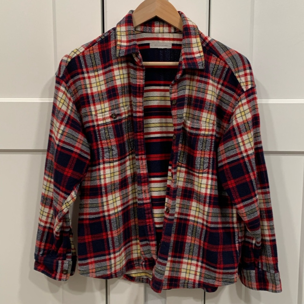 Outerknown Organic Cotton Long Sleeve Flannel Red Blue Pattern Size XS
